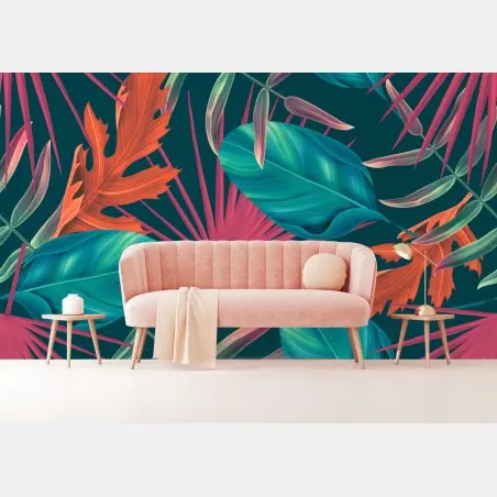 Fotomural hojas tropicales en colores vibrantes – Pixers®