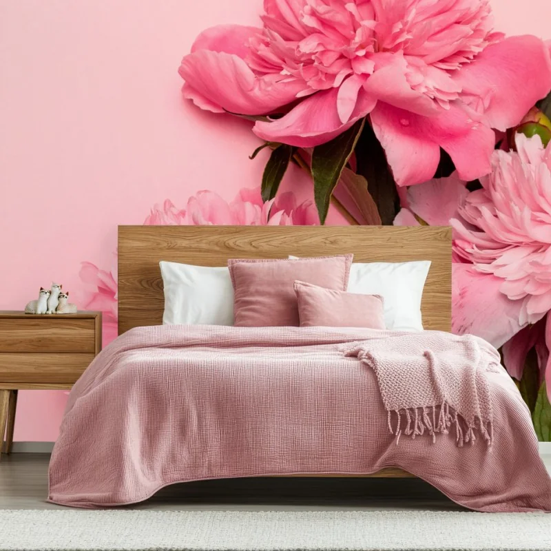 Fotomural peonías sobre fondo rosa