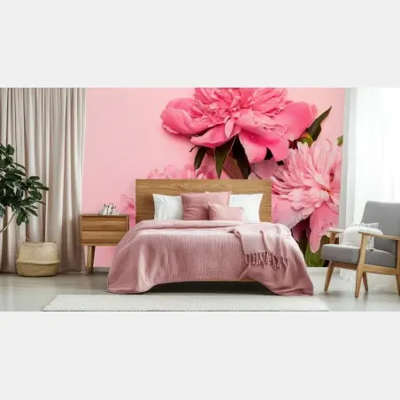 Fotomural peonías sobre fondo rosa – Pixers®