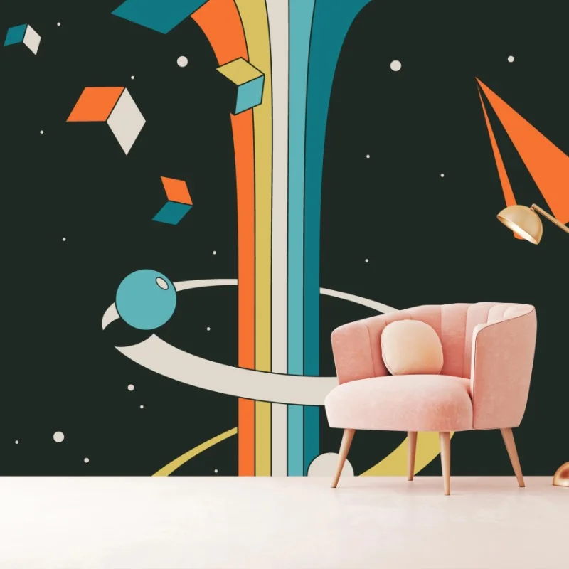 Fotomural ilustración cósmica retro y geométrica