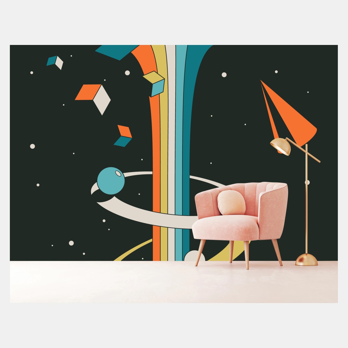 Fotomural ilustración cósmica retro y geométrica – Pixers®