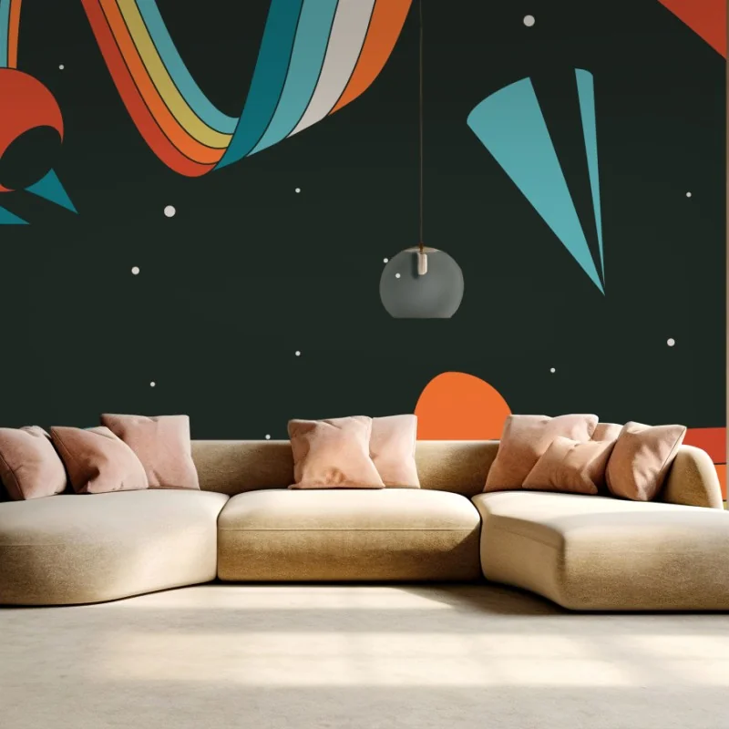 Fotomural ilustración espacial retro en colores vibrantes