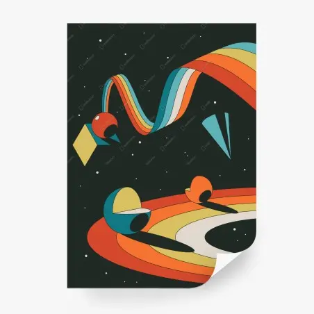 Fotomural ilustración espacial retro en colores vibrantes – Pixers®
