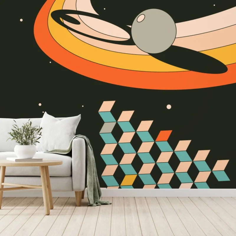 Fotomural diseño retro espacial con formas geométricas