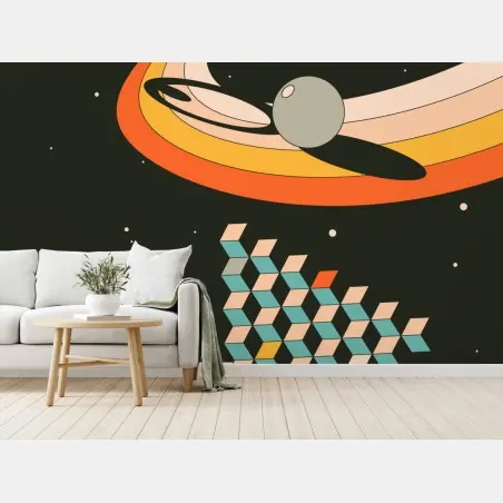 Fotomural diseño retro espacial con formas geométricas – Pixers®