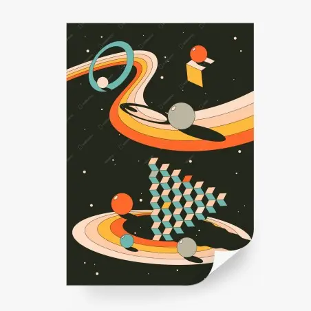 Fotomural diseño retro espacial con formas geométricas – Pixers®