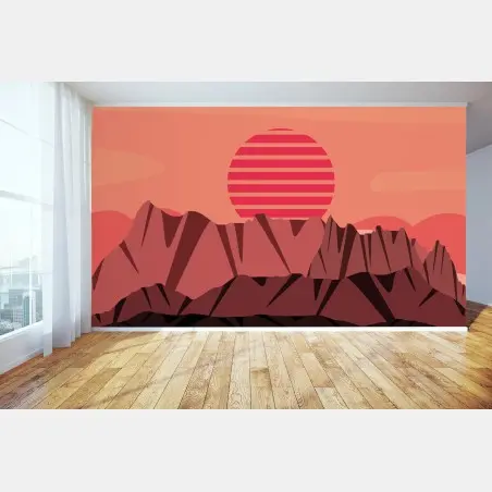 Fotomural puesta de sol sobre picos abstractos – Pixers®