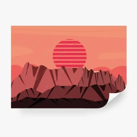 Fotomural puesta de sol sobre picos abstractos – Pixers®