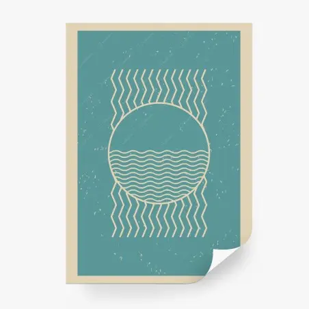 Fotomural sol geométrico y olas en estilo retro – Pixers®