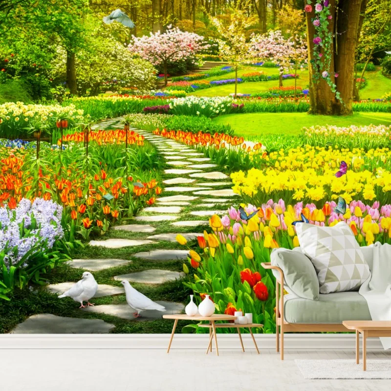 Fotomural jardín primaveral de colores vivos