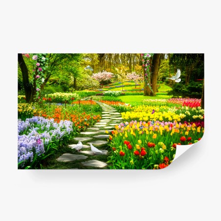 Fotomural jardín primaveral de colores vivos – Pixers®