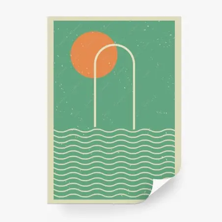 Fotomural sol y escalera sobre olas en estilo retro – Pixers®