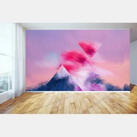Fotomural paisaje abstracto en tonos pastel con triángulos – Pixers®