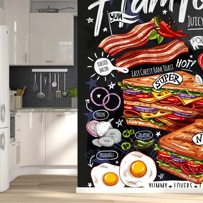 Fotomural tostada de jamón y queso ilustrada