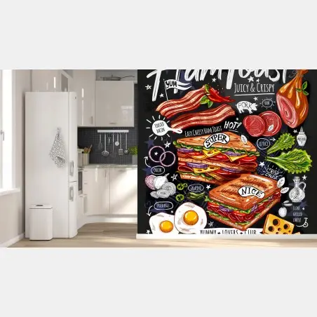 Fotomural tostada de jamón y queso ilustrada – Pixers®