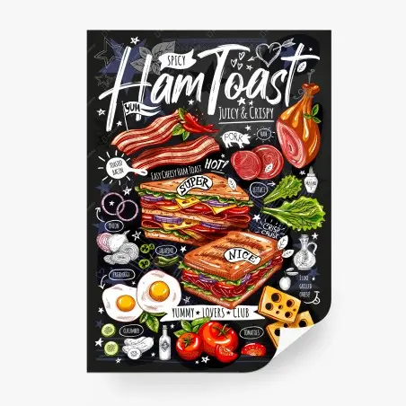 Fotomural tostada de jamón y queso ilustrada – Pixers®