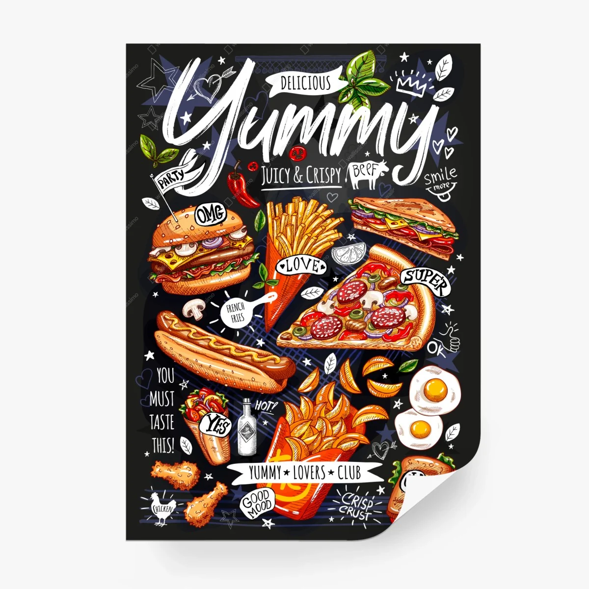Fotomural ilustración pop de comida rápida y snacks – Pixers®