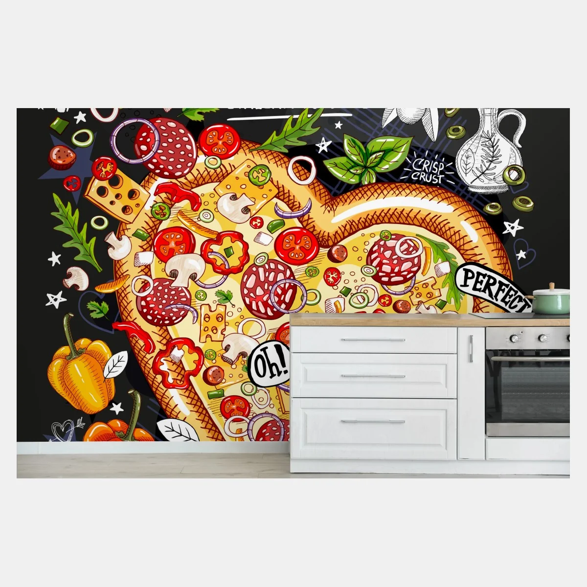 Fotomural pizzería ilustrada con pizza en forma de corazón – Pixers® Fotomural pizzería ilustrada con pizza en forma de corazón – Pixers®