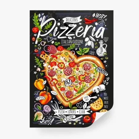 Fotomural pizzería ilustrada con pizza en forma de corazón – Pixers®