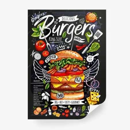 Fotomural hamburguesa gourmet ilustrada en pizarra – Pixers®