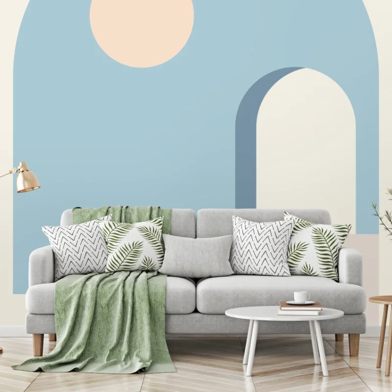Fotomural escena arquitectónica minimalista en tonos pastel