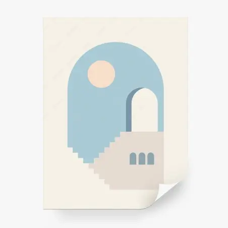 Fotomural escena arquitectónica minimalista en tonos pastel – Pixers®