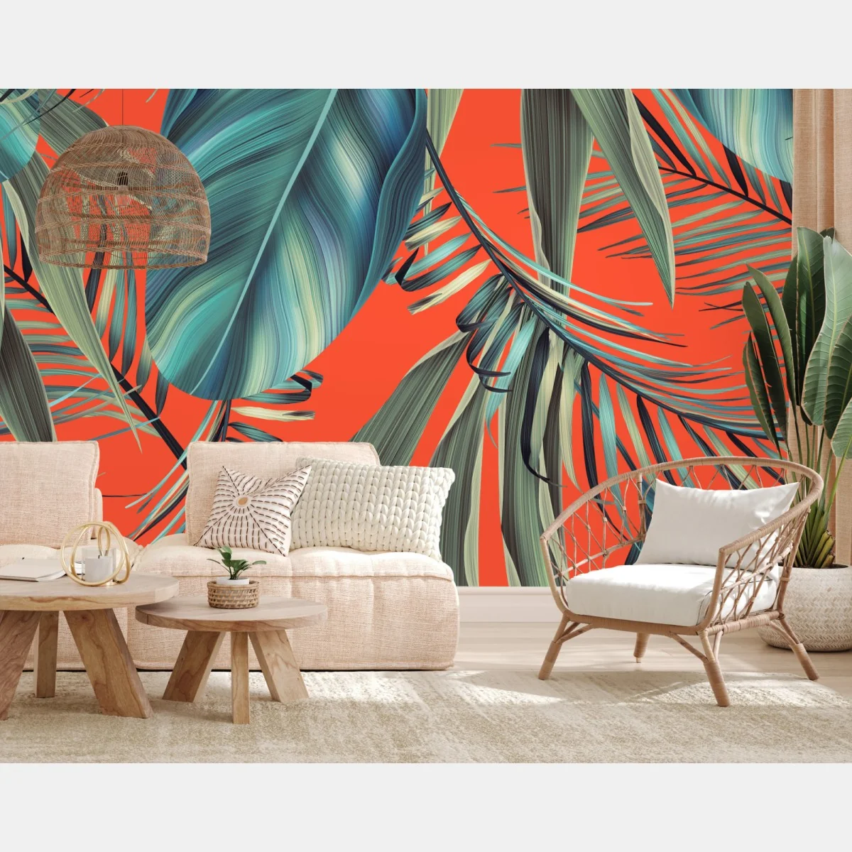 Fotomural hojas tropicales en contraste coral – Pixers® Fotomural hojas tropicales en contraste coral – Pixers®