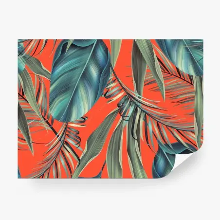 Fotomural hojas tropicales en contraste coral – Pixers®