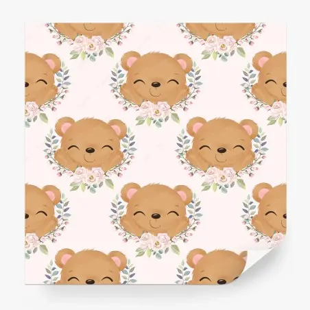 Fotomural oso sonriente con guirnalda floral en tonos pastel – Pixers®