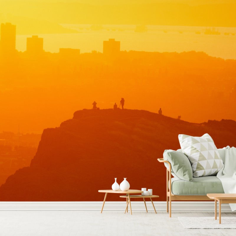 Fotomural atardecer dorado sobre acantilados