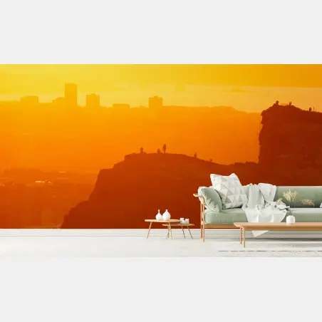 Fotomural atardecer dorado sobre acantilados – Pixers®