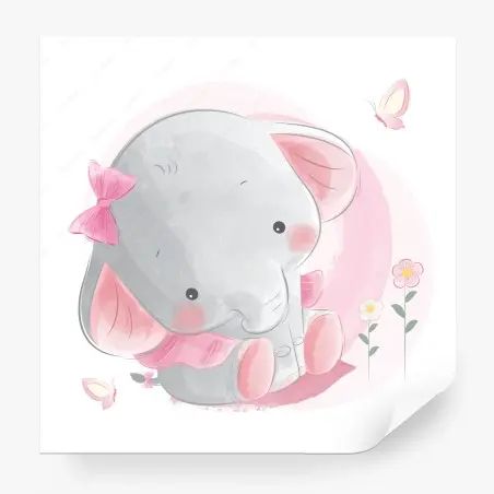 Fotomural elefante bebé en tonos rosas para decoración infantil – Pixers®