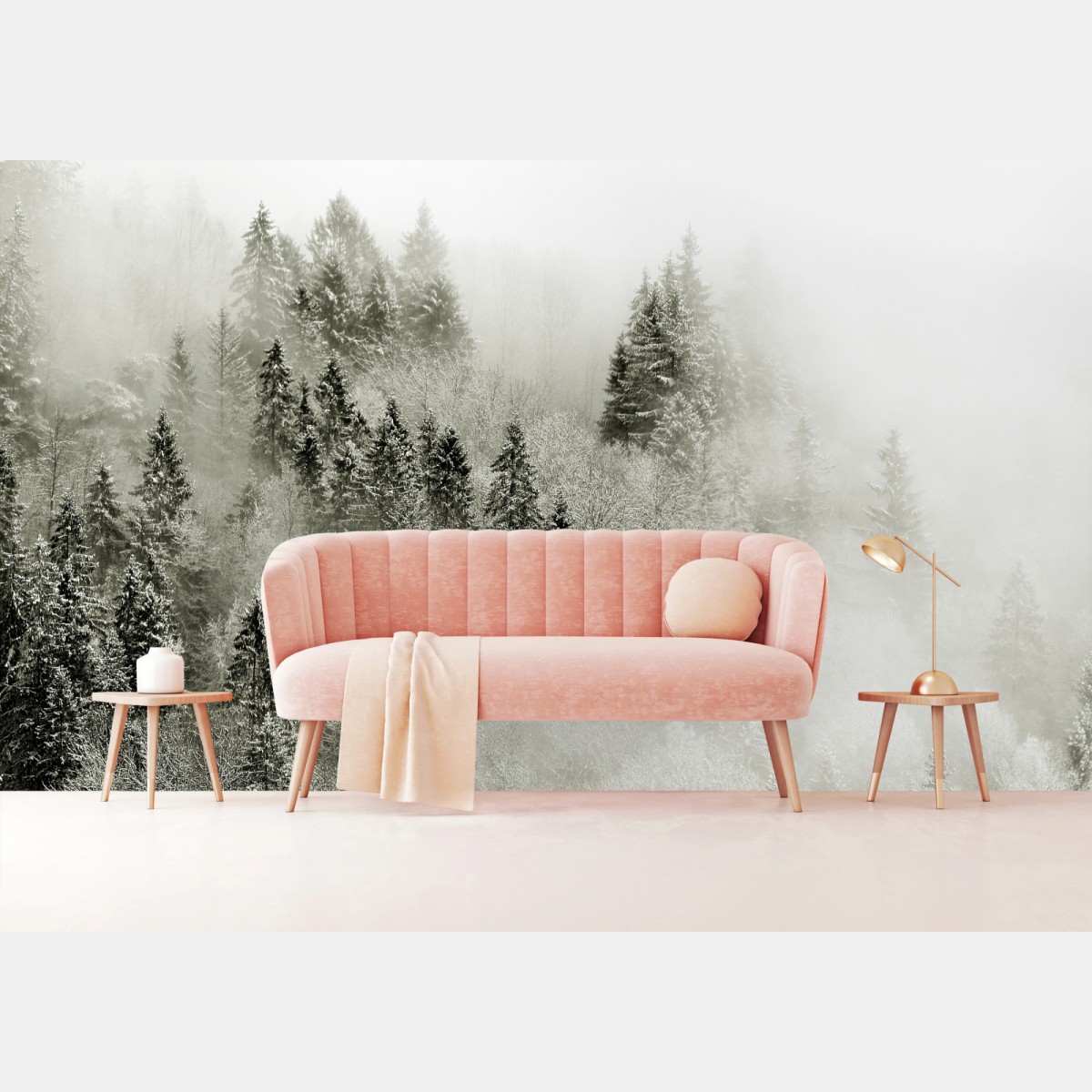 Fotomural bosque nevado en la niebla – Pixers®