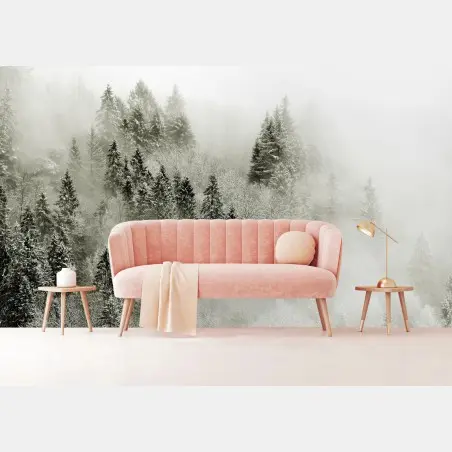 Fotomural bosque nevado en la niebla – Pixers®