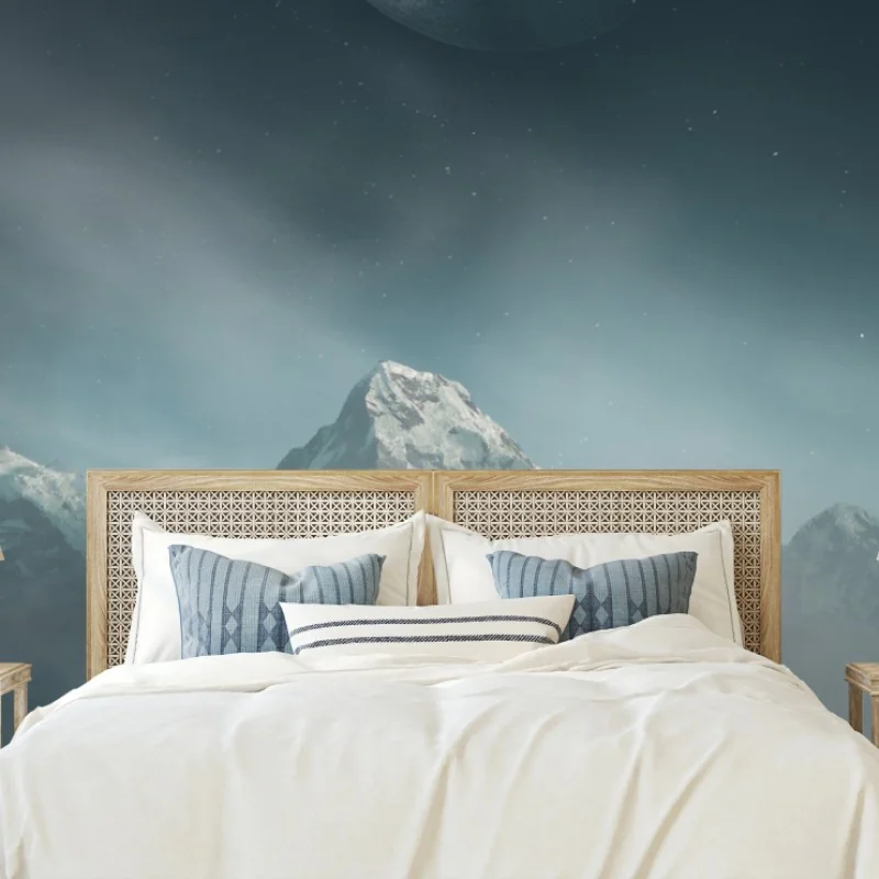 Fotomural gato bajo la luna en paisaje místico