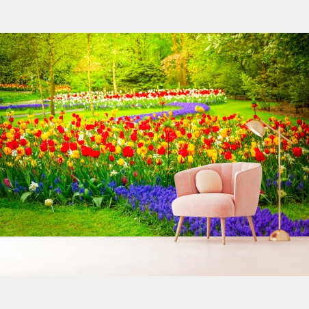Fotomural jardín de tulipanes en primavera – Pixers®