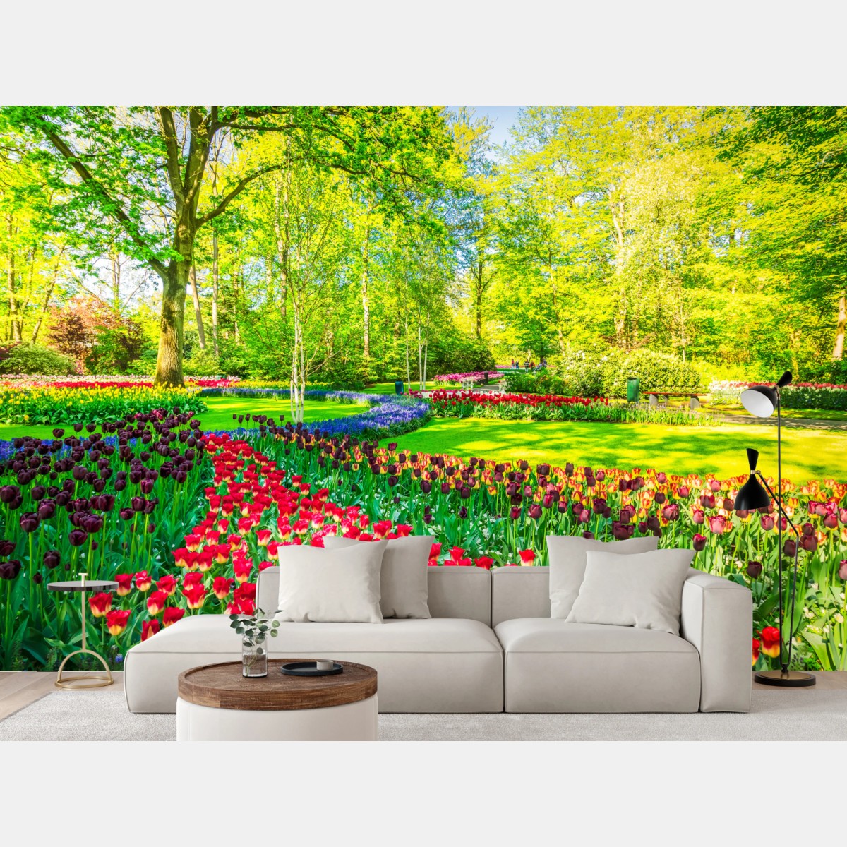 Fotomural jardín de tulipanes en primavera – Pixers®