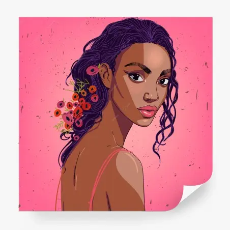 Fotomural retrato vibrante de mujer con flores – Pixers®