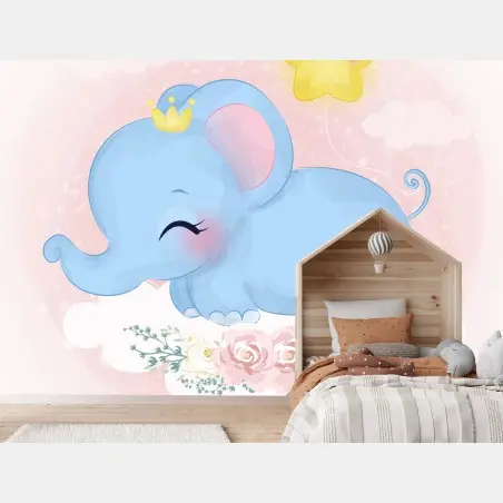 Fotomural elefante azul en nube floral – Pixers®