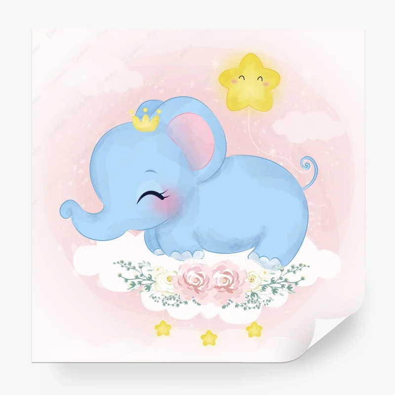 Fotomural elefante azul en nube floral