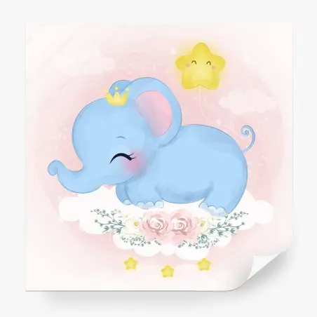 Fotomural elefante azul en nube floral – Pixers®