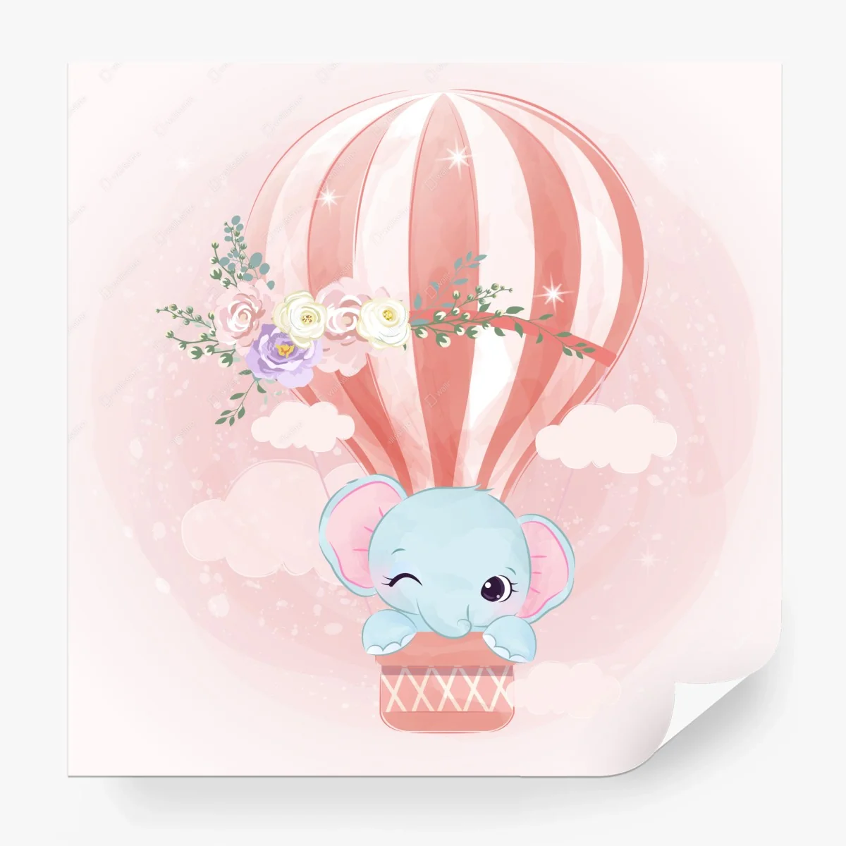 Fotomural elefante en globo aerostático rosa – Pixers®