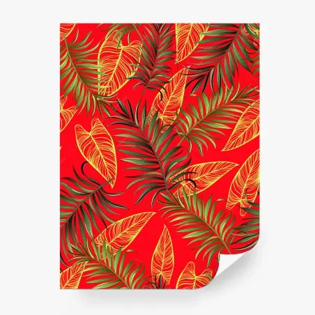 Fotomural estampado de hojas tropicales sobre fondo rojo – Pixers®