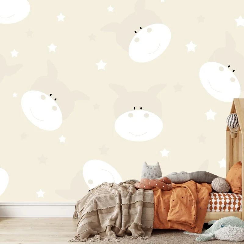 Fotomural fondo de hipopótamos y estrellas para decoración infantil