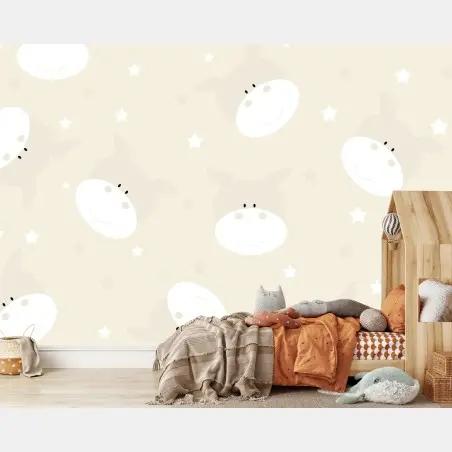 Fotomural fondo de hipopótamos y estrellas para decoración infantil – Pixers®
