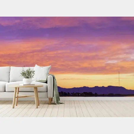 Fotomural amanecer púrpura sobre el lago – Pixers®