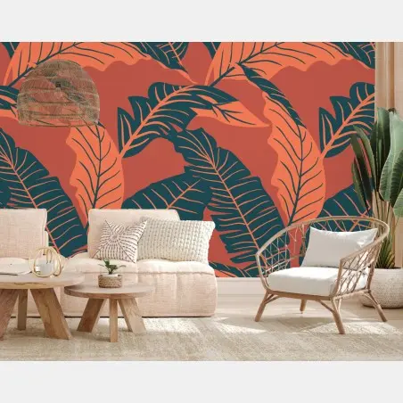 Fotomural estampa tropical en tonos terracota – Pixers®