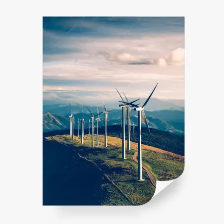 Fotomural paisaje de turbinas eólicas sobre la montaña – Pixers®