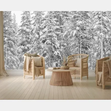 Fotomural bosque nevado en calma – Pixers®