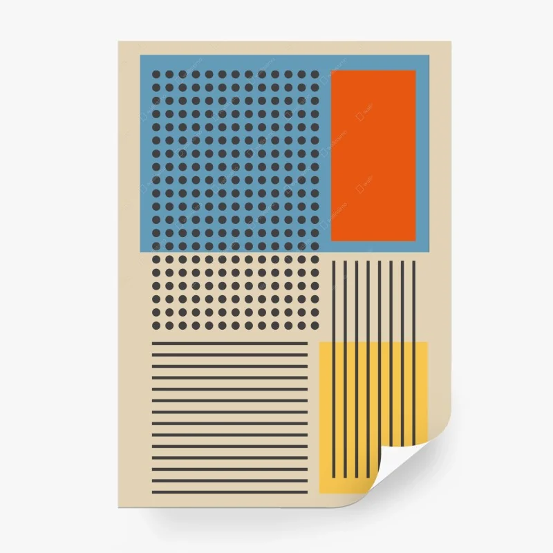 Fotomural composición geométrica retro en azul y naranja